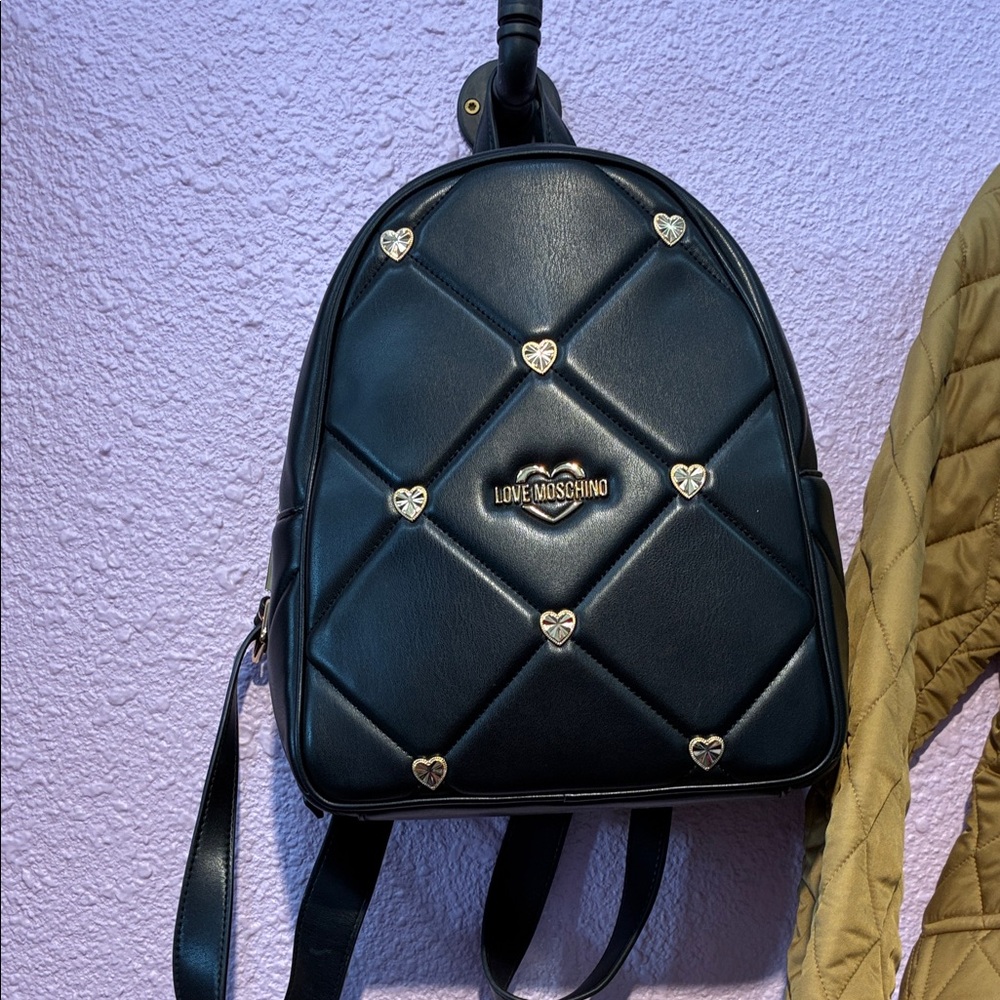 Love Moschino Black Quilted Heart-Stud Mini Backpack